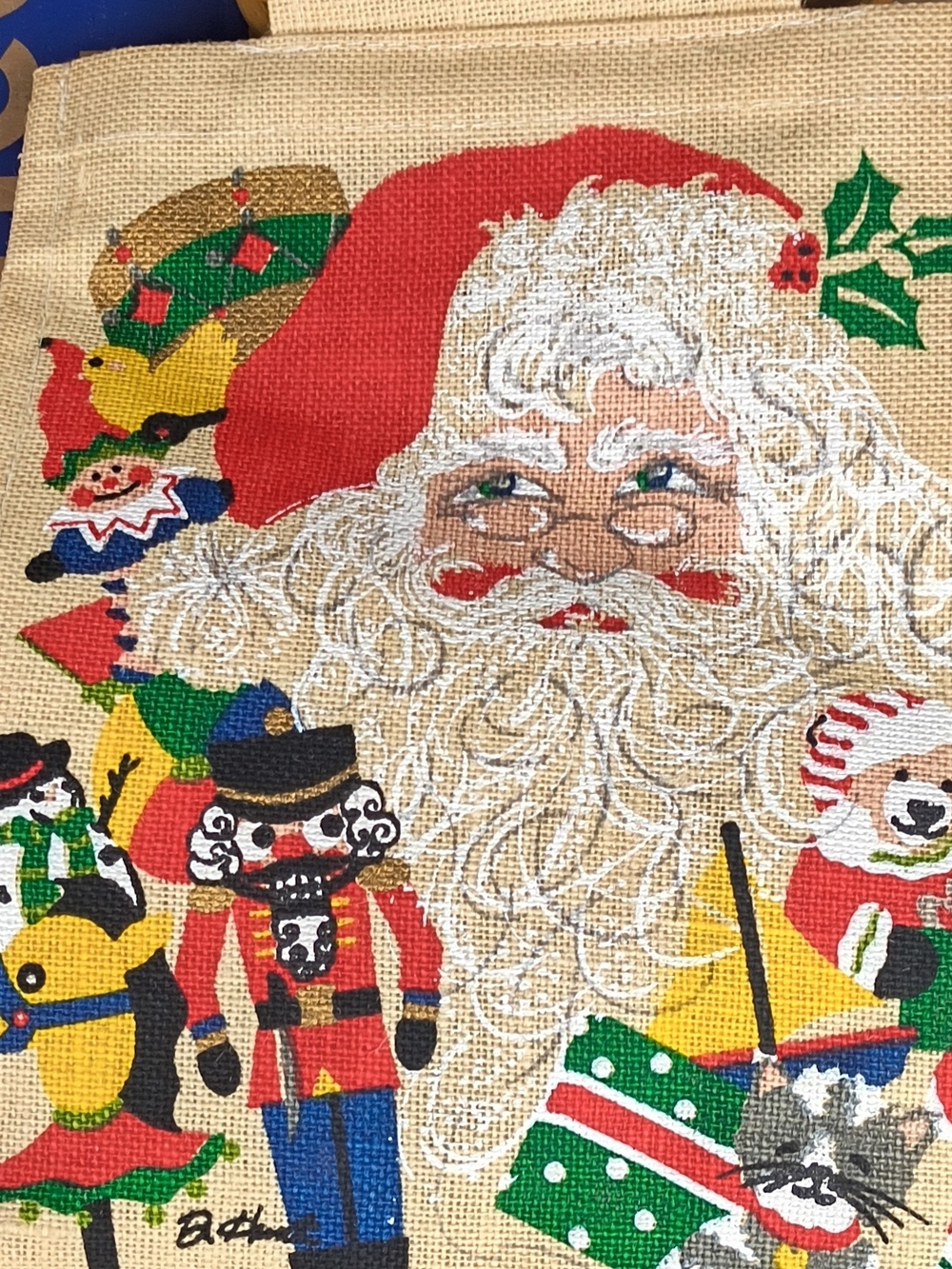Holiday Santa Burlap Tote Bag - Red & White
